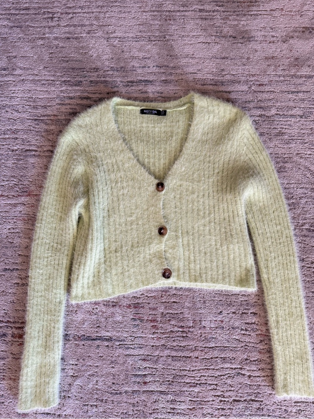 Nasty Gal Light Green Cropped V-Neck Button-Front Sweater